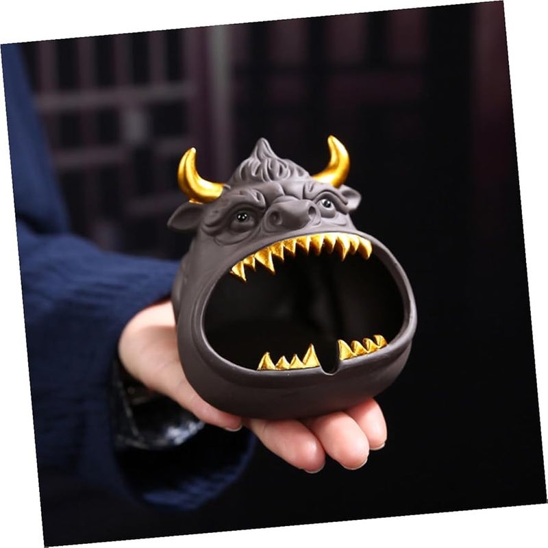 منفضة سجائر سيراميك كرتونية على شكل بقرة مع غطاء حاوية أعقاب سجائر مقاومة للرياح ديكور منزلي - Image 4